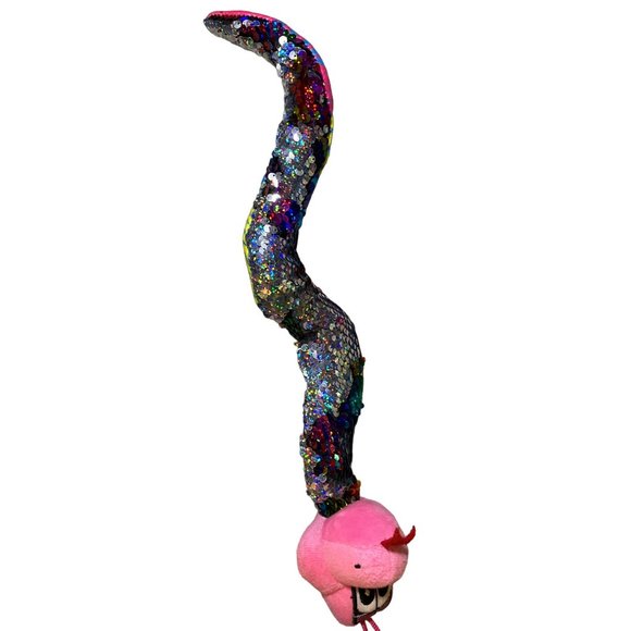 Flip Sequin Plush Toy Snake 16 inch Long Pink Head - Picture 15 of 16